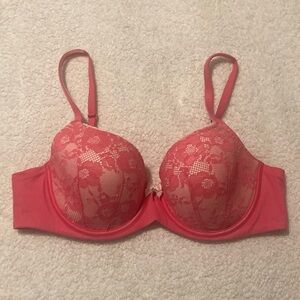 Victoria’s Secret bright pink lace Body by Victoria lined demi bra size 38C